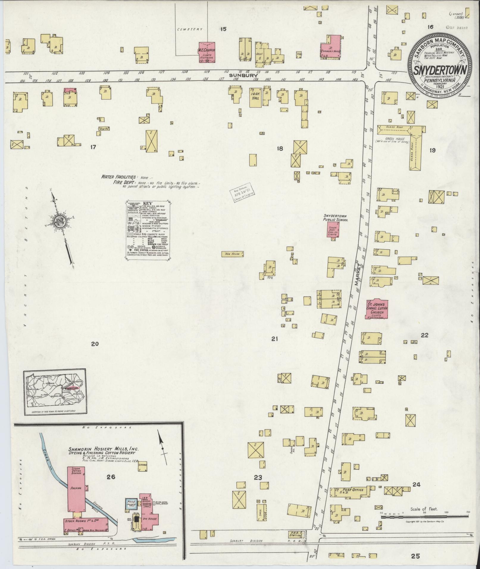 Sanborn Fire Insurance Map from Snydertown, Northumberland County, Pennsylvania. (1921) – Historic Sanborn Fire Insurance Map Print