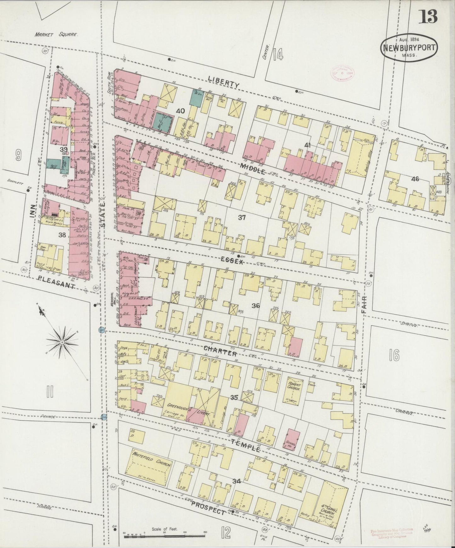 Sanborn Fire Insurance Map from Newburyport, Essex County, Massachusetts (1894), Sheet #0013 - Complete Map Set gallery image, historic Sanborn map, vintage wall art, Massachusetts Massachusetts