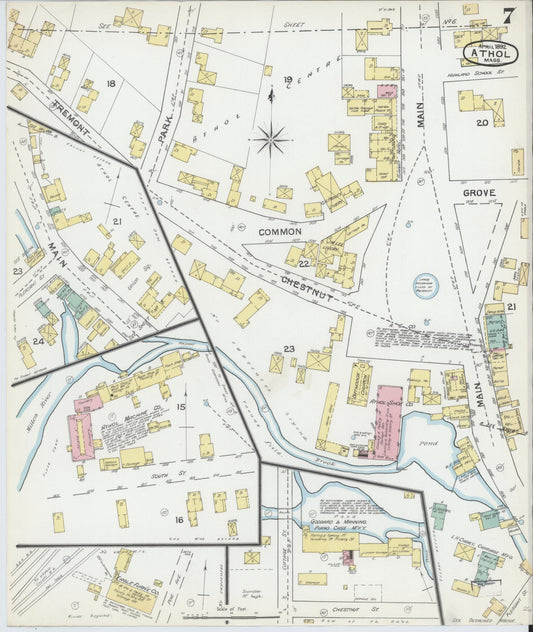 Sanborn Fire Insurance Map from Athol, Worcester County, Massachusetts (1892), Sheet #0007 - Historic Sanborn Fire Insurance Map Print, vintage old map wall art, antique decor, genealogy gift, Massachusetts Massachusetts map