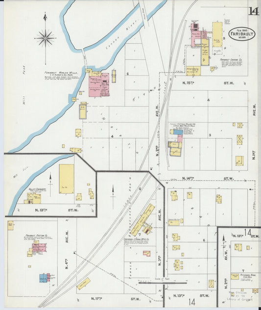 Sanborn Fire Insurance Map from Faribault, Rice County, Minnesota (1905), Sheet #0014 - Historic Sanborn Fire Insurance Map Print, vintage old map wall art, antique decor, genealogy gift, Minnesota Minnesota map