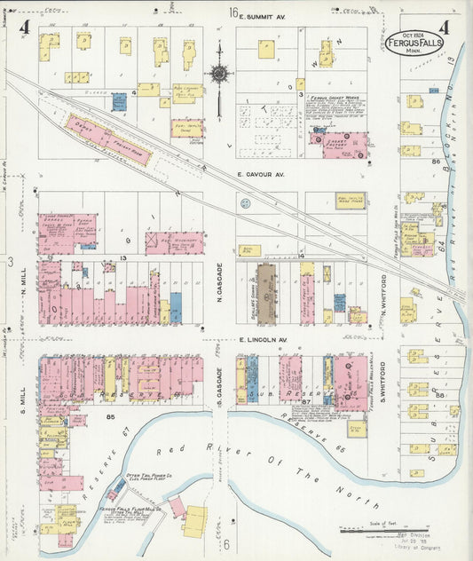 Sanborn Fire Insurance Map from Fergus Falls, Otter Tail County, Minnesota (1924), Sheet #0004 - Historic Sanborn Fire Insurance Map Print, vintage old map wall art, antique decor, genealogy gift, Minnesota Minnesota map