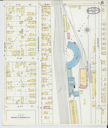 Sanborn Fire Insurance Map from Marquette, Marquette County, Michigan (1892), Sheet #0006 - Historic Sanborn Fire Insurance Map Print, vintage old map wall art, antique decor, genealogy gift, Michigan Michigan map