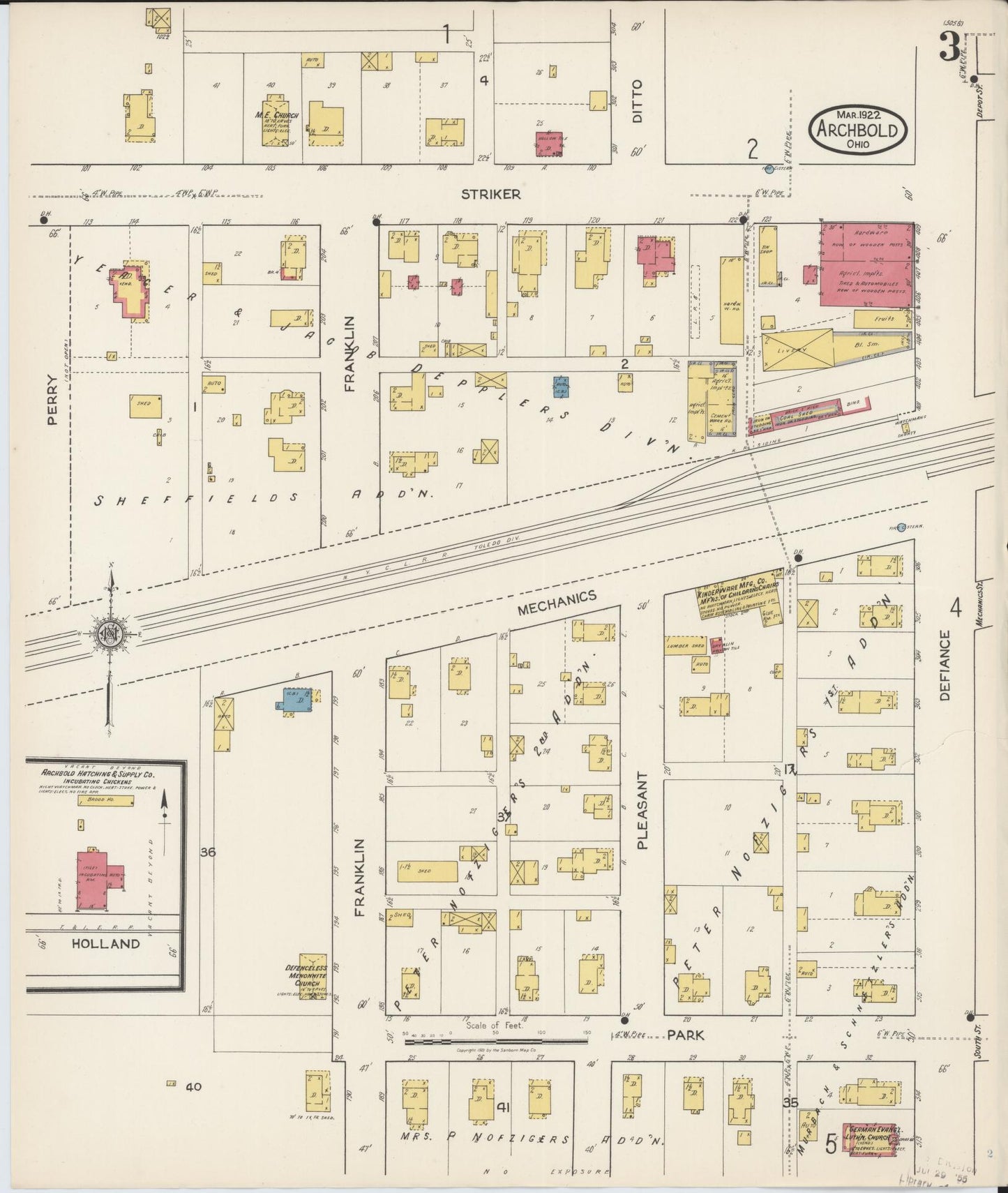Sanborn Fire Insurance Map from Archbold, Fulton County, Ohio (1922), Sheet #0003 - Historic Sanborn Fire Insurance Map Print, vintage old map wall art, antique decor, genealogy gift, Ohio Ohio map