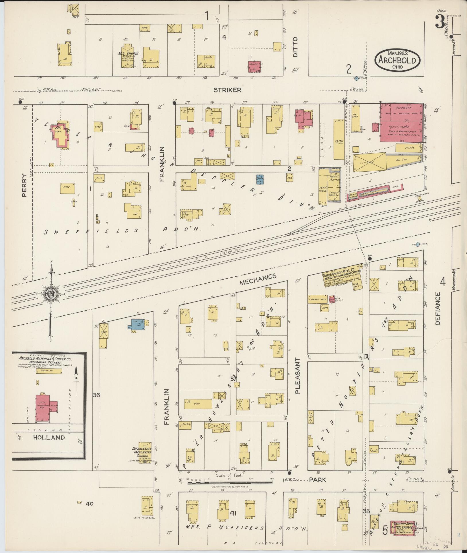 Sanborn Fire Insurance Map from Archbold, Fulton County, Ohio (1922), Sheet #0003 - Historic Sanborn Fire Insurance Map Print, vintage old map wall art, antique decor, genealogy gift, Ohio Ohio map