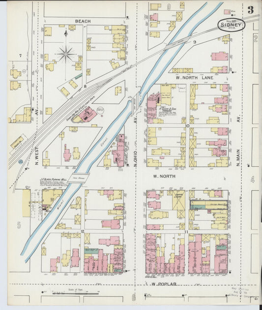 Sanborn Fire Insurance Map from Sidney, Shelby County, Ohio (1892), Sheet #0003 - Historic Sanborn Fire Insurance Map Print, vintage old map wall art, antique decor, genealogy gift, Ohio Ohio map