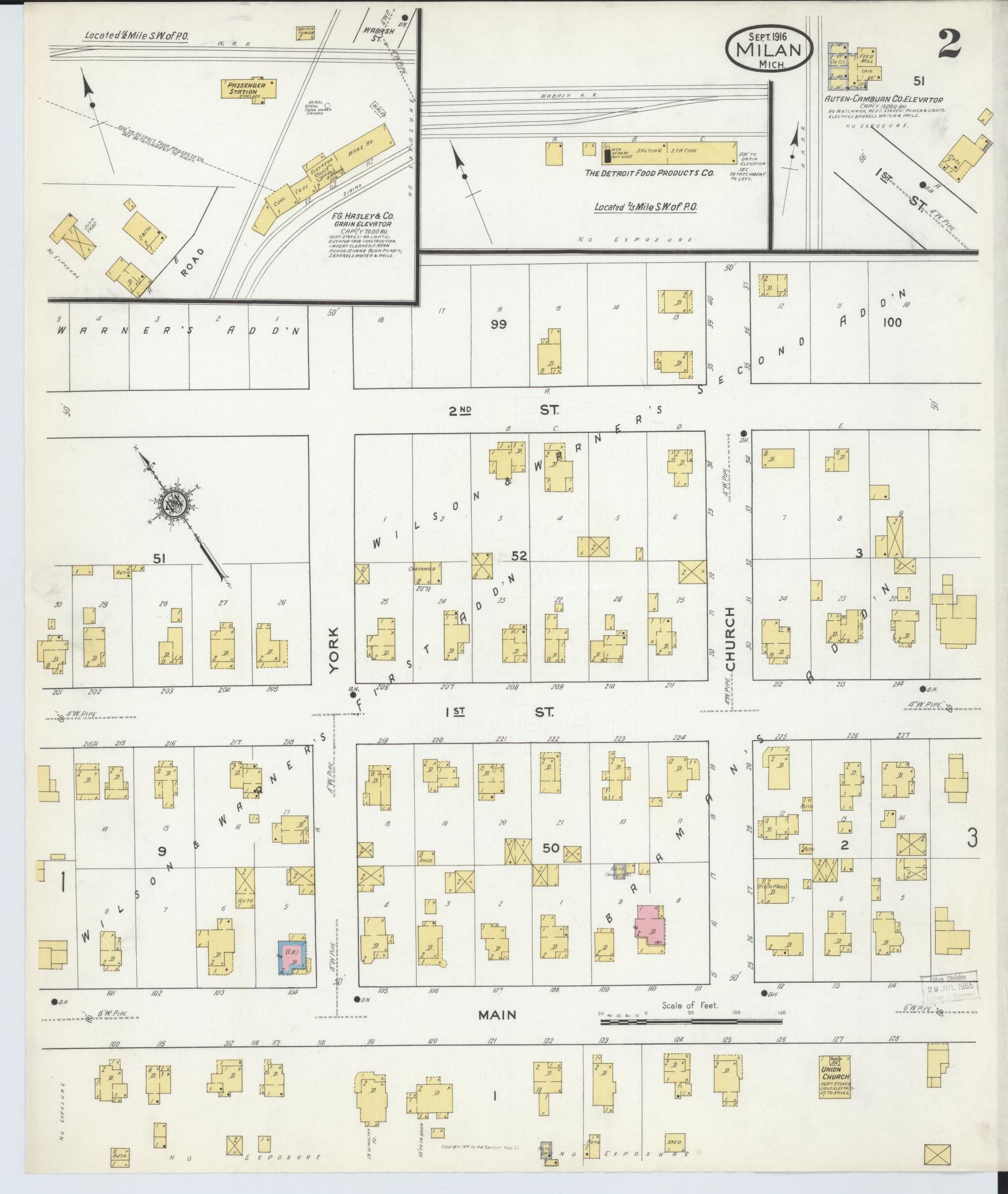 Sanborn Fire Insurance Map from Milan, Washtenaw And Monroe Counties, Michigan (1916), Sheet #0002 - Complete Map Set gallery image, historic Sanborn map, vintage wall art, Michigan Michigan