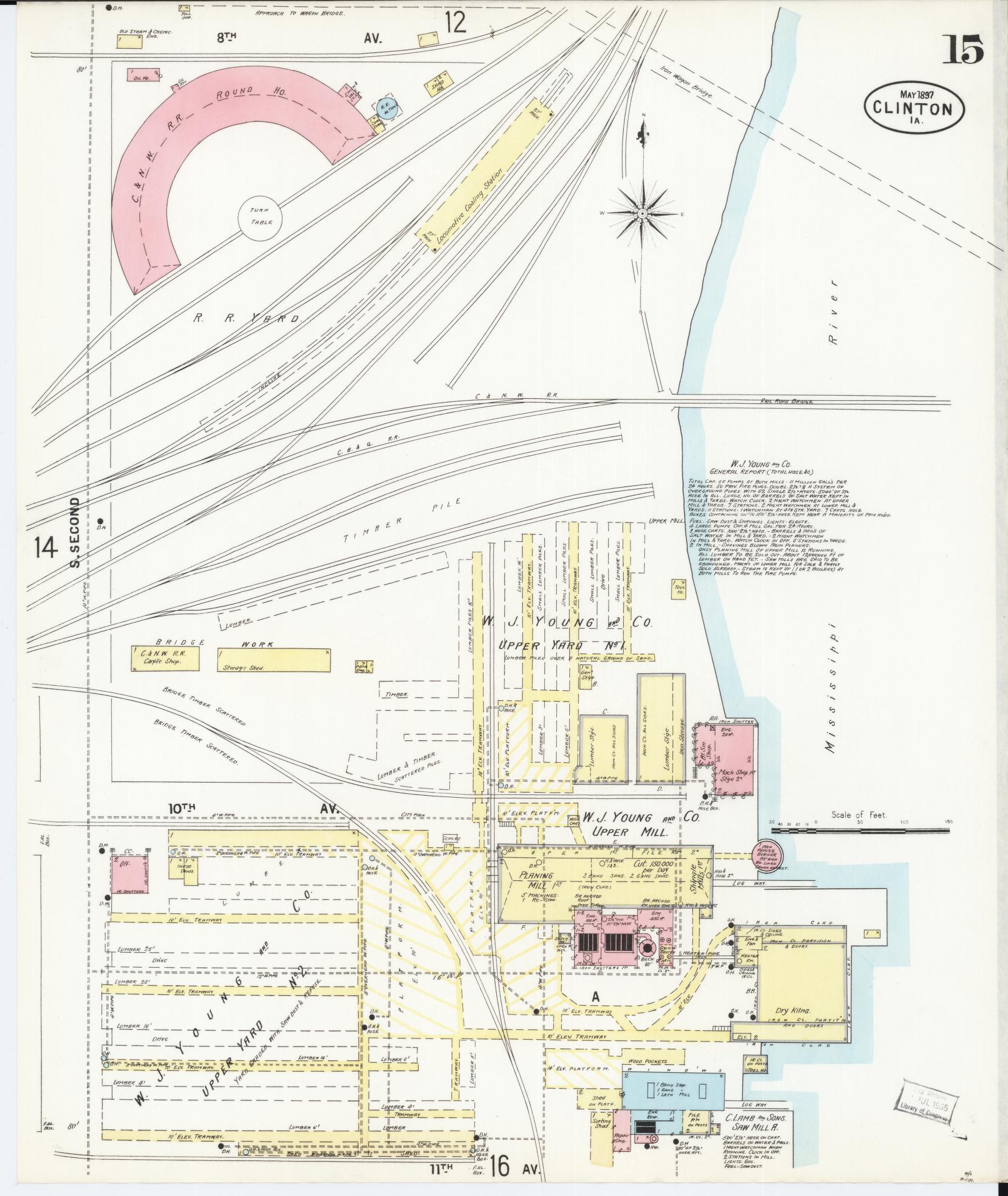 Sanborn Fire Insurance Map from Clinton, Clinton County, Iowa (1897), Sheet #0015 - Historic Sanborn Fire Insurance Map Print, vintage old map wall art