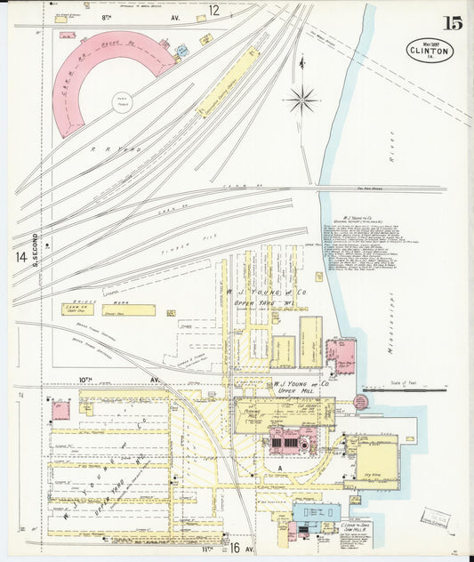 Sanborn Fire Insurance Map from Clinton, Clinton County, Iowa (1897), Sheet #0015 - Historic Sanborn Fire Insurance Map Print, vintage old map wall art