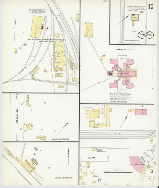 Sanborn Fire Insurance Map from Saint Marys, Elk County, Pennsylvania (1909), Sheet #0017 - Historic Sanborn Fire Insurance Map Print, vintage old map wall art, antique decor, genealogy gift, Pennsylvania Pennsylvania map