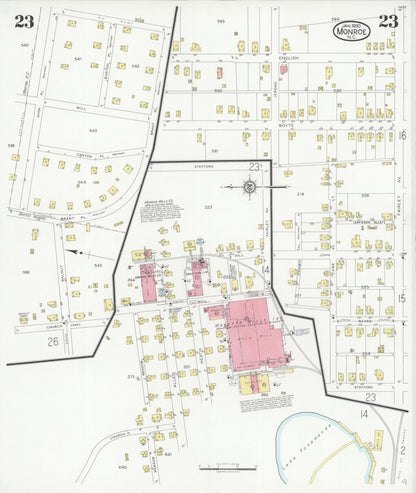 Sanborn Fire Insurance Map from Monroe, Union County, North Carolina (1930), Sheet #0023 - Historic Sanborn Fire Insurance Map Print, vintage old map wall art, antique decor, genealogy gift, North Carolina North Carolina map