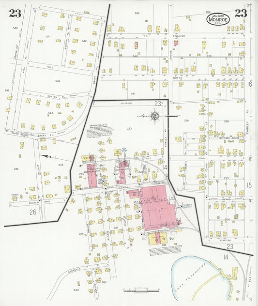 Sanborn Fire Insurance Map from Monroe, Union County, North Carolina (1930), Sheet #0023 - Historic Sanborn Fire Insurance Map Print, vintage old map wall art, antique decor, genealogy gift, North Carolina North Carolina map