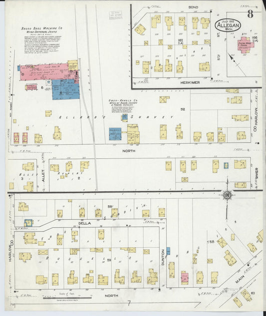 Sanborn Fire Insurance Map from Allegan, Allegan County, Michigan (1918), Sheet #0008 - Historic Sanborn Fire Insurance Map Print, vintage old map wall art, antique decor, genealogy gift, Michigan Michigan map