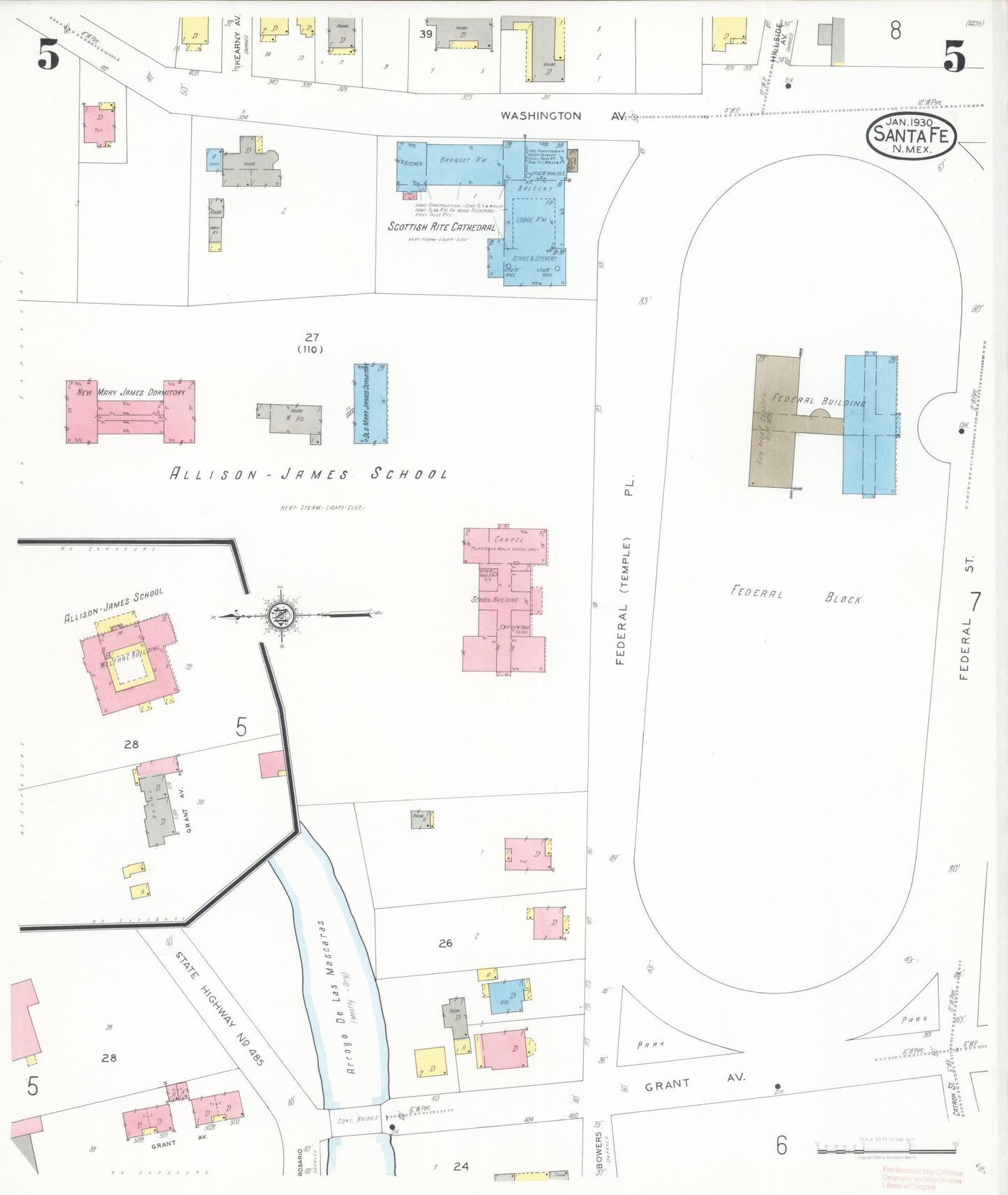 Sanborn Fire Insurance Map from Santa Fe, Santa Fe County, New Mexico (1930), Sheet #0005 - Complete Map Set gallery image, historic Sanborn map, vintage wall art, New Mexico New Mexico