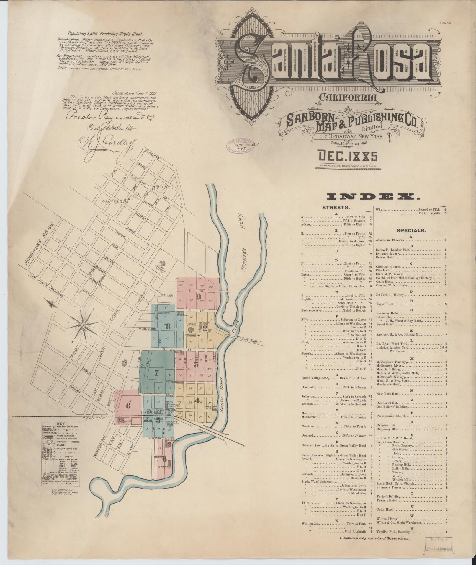 Sanborn Fire Insurance Map from Santa Rosa, Sonoma County, California (1885), Sheet #0001 - Complete Map Set gallery image, historic Sanborn map, vintage wall art, California California