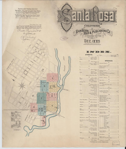 Sanborn Fire Insurance Map from Santa Rosa, Sonoma County, California (1885), Sheet #0001 - Complete Map Set gallery image, historic Sanborn map, vintage wall art, California California