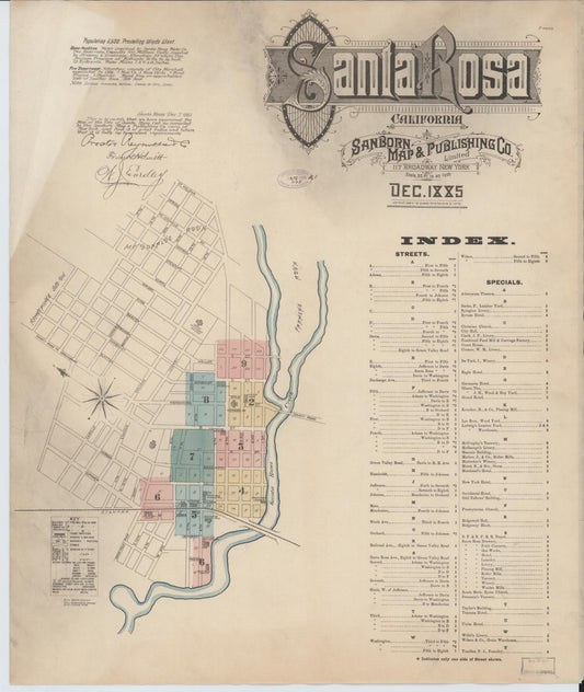 Sanborn Fire Insurance Map from Santa Rosa, Sonoma County, California (1885), Sheet #0001 - Complete Map Set gallery image, historic Sanborn map, vintage wall art, California California