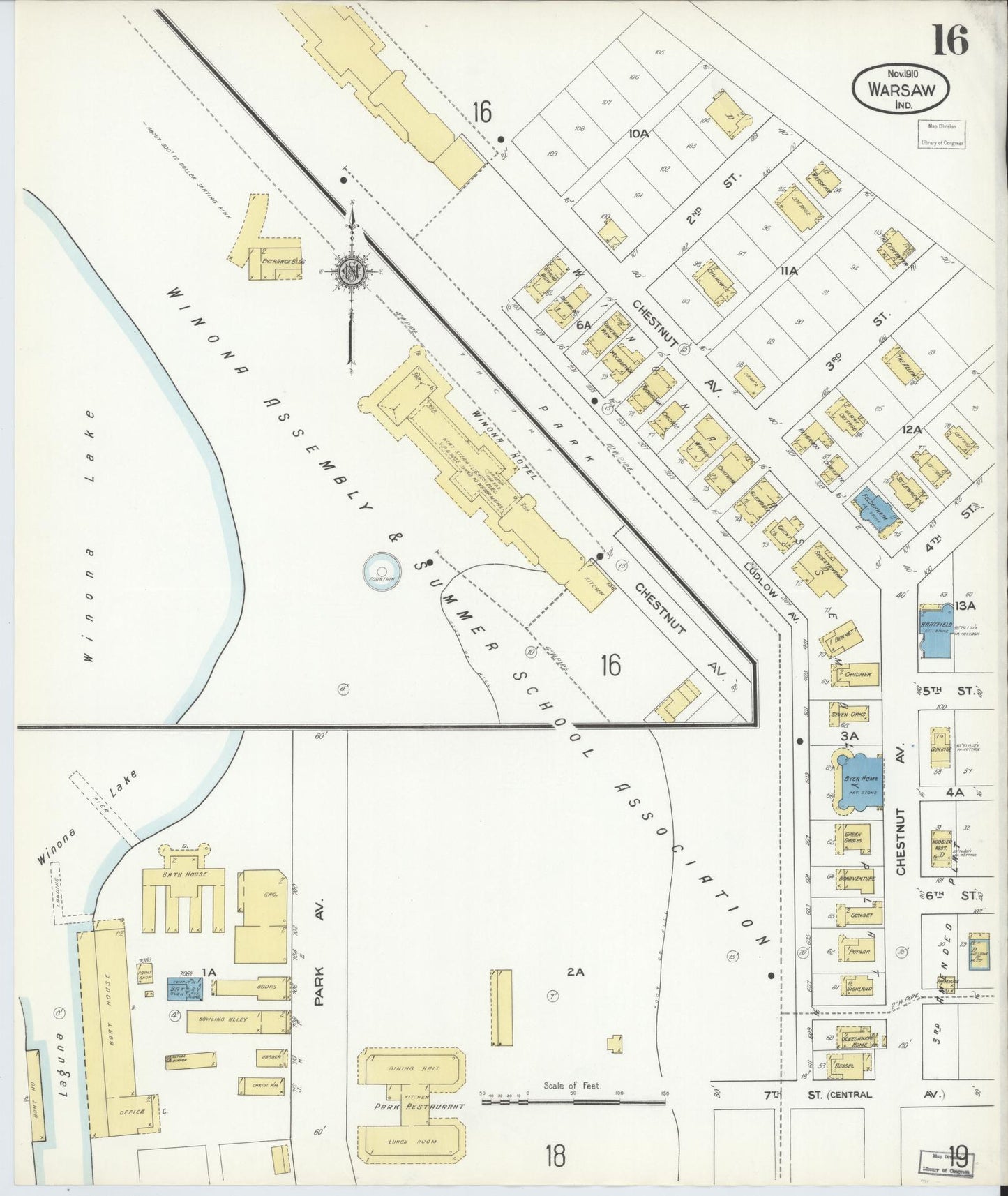 Sanborn Fire Insurance Map from Warsaw, Kosciusko County, Indiana (1910), Sheet #0016 - Historic Sanborn Fire Insurance Map Print, vintage old map wall art, antique decor, genealogy gift, Indiana Indiana map