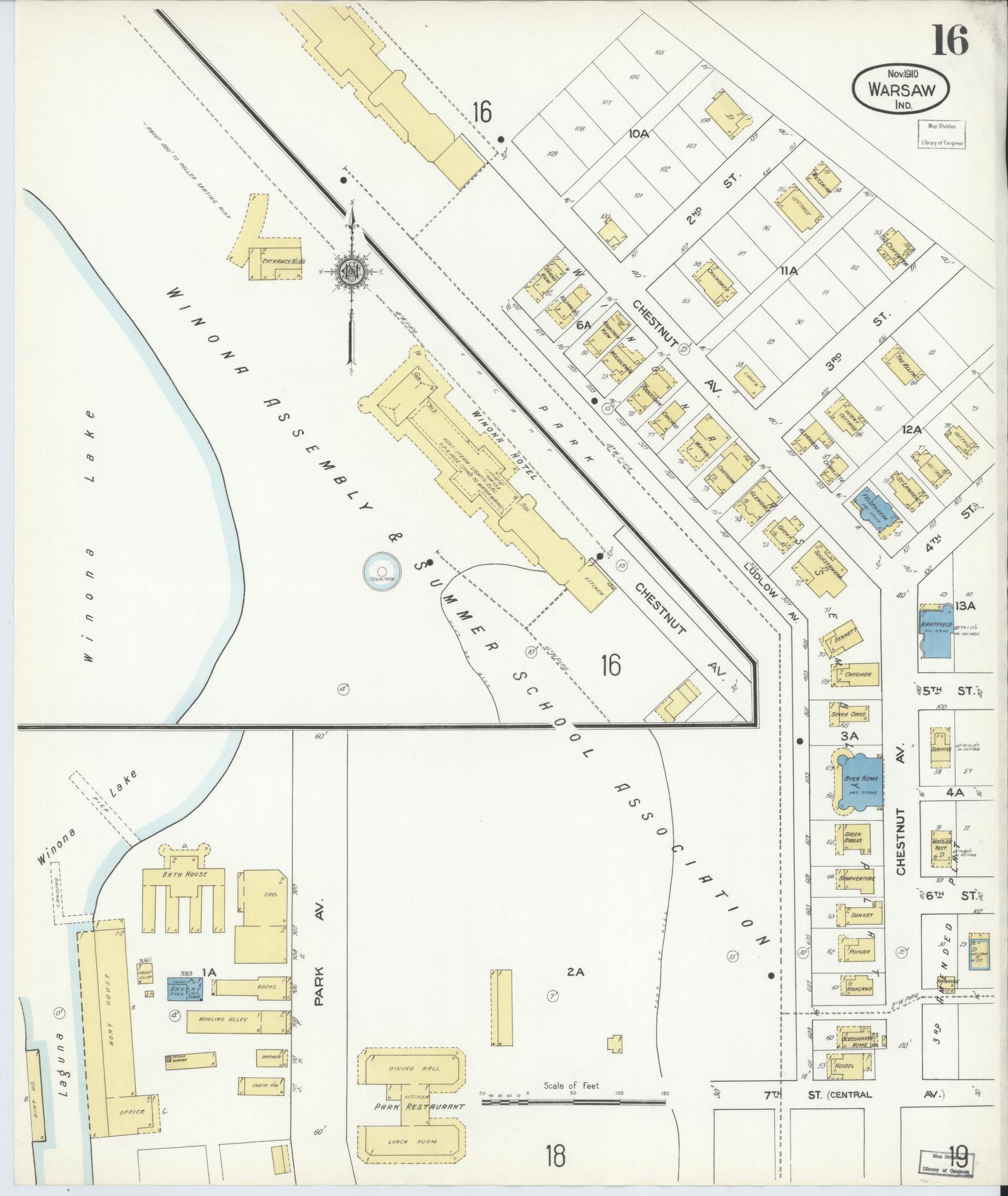 Sanborn Fire Insurance Map from Warsaw, Kosciusko County, Indiana (1910), Sheet #0016 - Historic Sanborn Fire Insurance Map Print, vintage old map wall art, antique decor, genealogy gift, Indiana Indiana map
