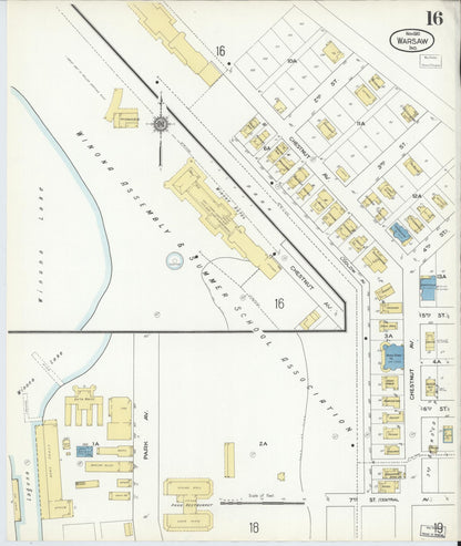 Sanborn Fire Insurance Map from Warsaw, Kosciusko County, Indiana (1910), Sheet #0016 - Historic Sanborn Fire Insurance Map Print, vintage old map wall art, antique decor, genealogy gift, Indiana Indiana map