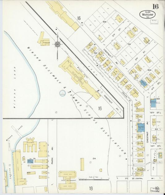 Sanborn Fire Insurance Map from Warsaw, Kosciusko County, Indiana (1910), Sheet #0016 - Historic Sanborn Fire Insurance Map Print, vintage old map wall art, antique decor, genealogy gift, Indiana Indiana map