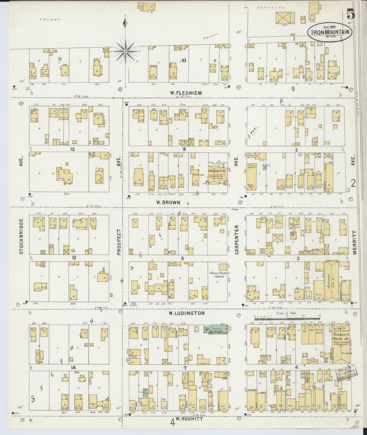 Sanborn Fire Insurance Map from Iron Mountain, Dickinson County, Michigan (1897), Sheet #0005 - Historic Sanborn Fire Insurance Map Print, vintage old map wall art, antique decor, genealogy gift, Michigan Michigan map
