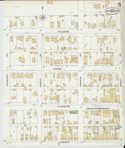 Sanborn Fire Insurance Map from Iron Mountain, Dickinson County, Michigan (1897), Sheet #0005 - Historic Sanborn Fire Insurance Map Print, vintage old map wall art, antique decor, genealogy gift, Michigan Michigan map