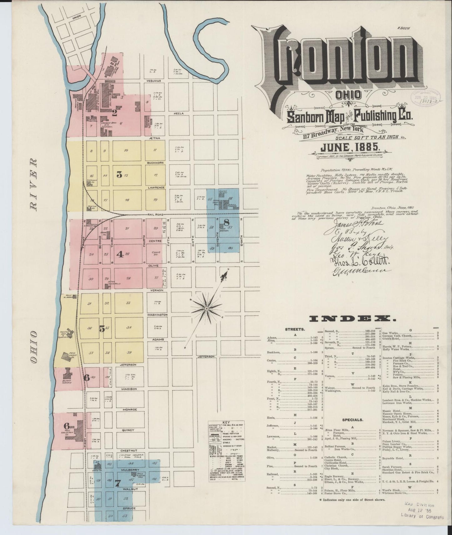 Sanborn Fire Insurance Map from Ironton, Lawrence County, Ohio (1885), Sheet #0001 - Historic Sanborn Fire Insurance Map Print, vintage old map wall art, antique decor, genealogy gift, Ohio Ohio map