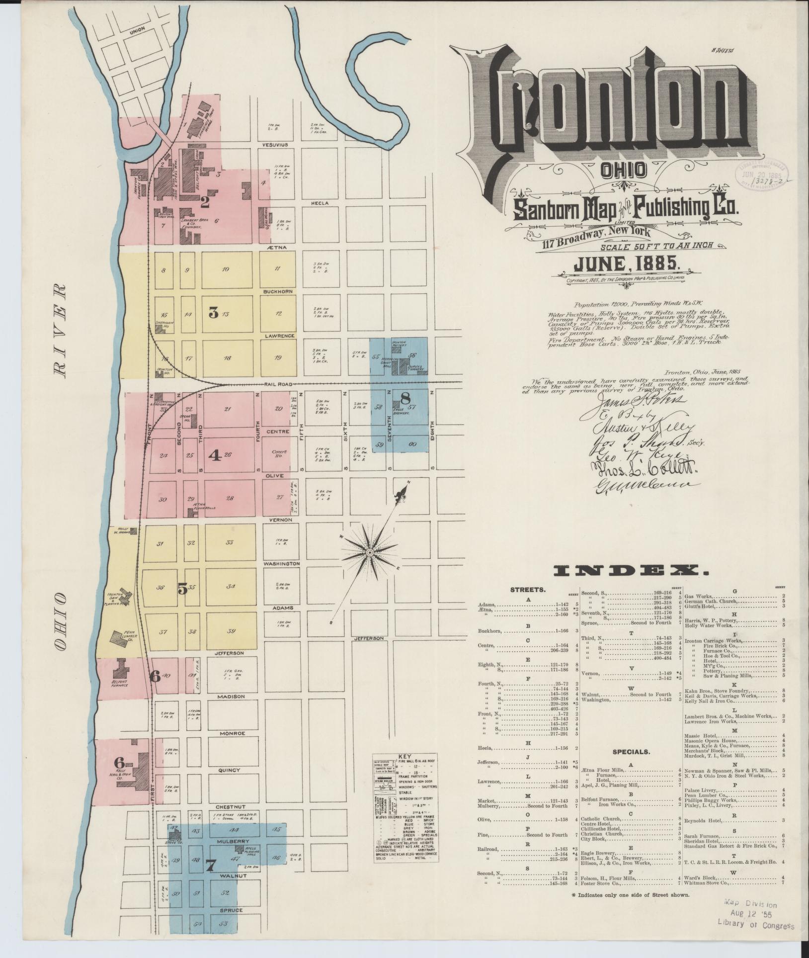 Sanborn Fire Insurance Map from Ironton, Lawrence County, Ohio (1885), Sheet #0001 - Historic Sanborn Fire Insurance Map Print, vintage old map wall art, antique decor, genealogy gift, Ohio Ohio map