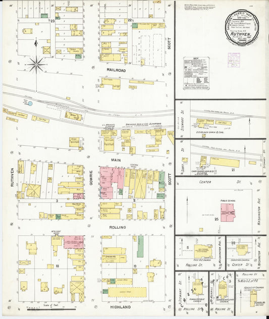 Sanborn Fire Insurance Map from Ruthven, Palo Alto County, Iowa (1901), Sheet #0001 - Historic Sanborn Fire Insurance Map Print, vintage old map wall art