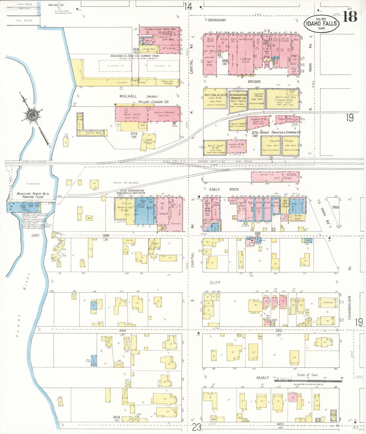 Sanborn Fire Insurance Map from Idaho Falls, Bonneville County, Idaho (1921), Sheet #0018 - Complete Map Set gallery image, historic Sanborn map, vintage wall art, Idaho Idaho