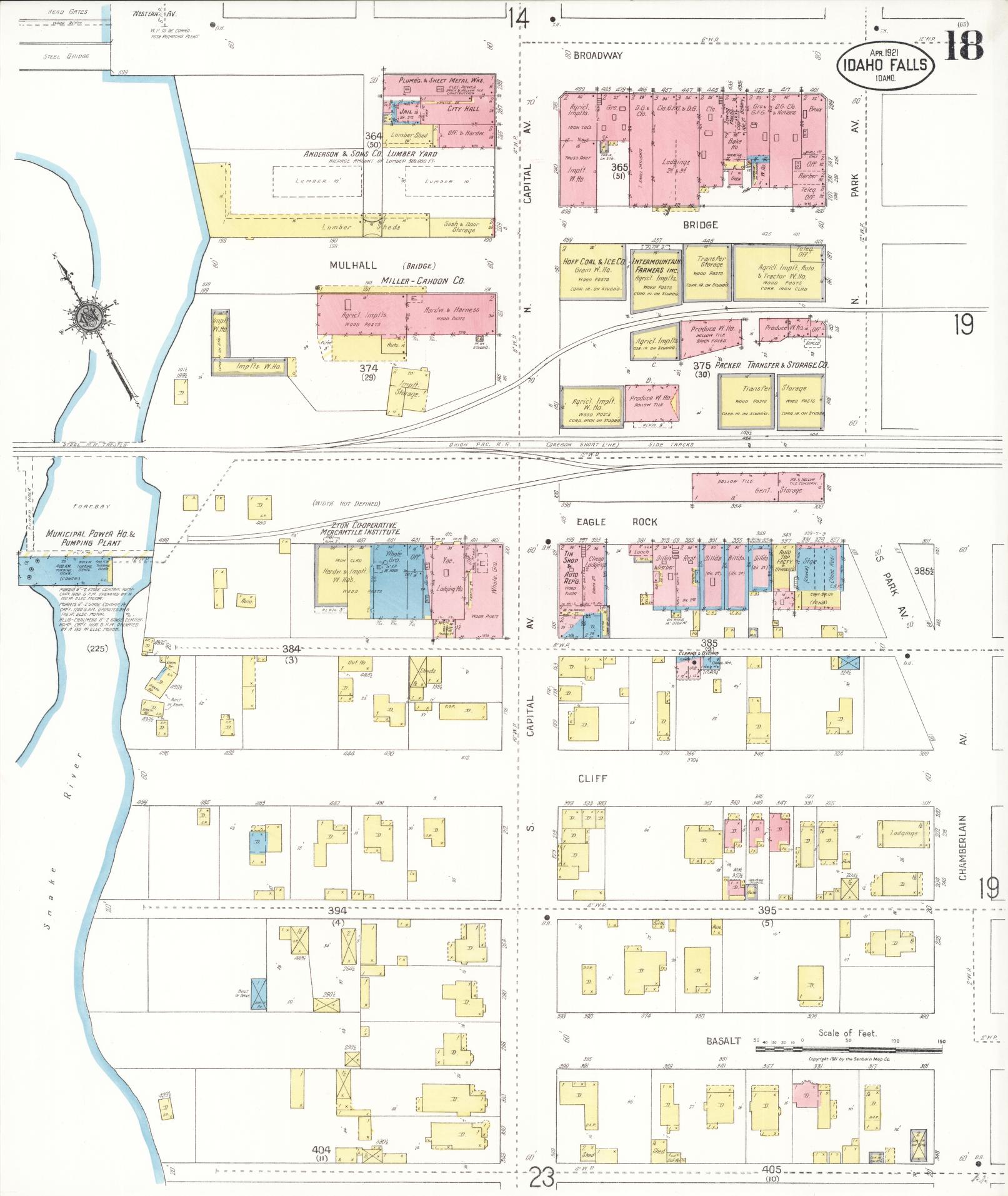 Sanborn Fire Insurance Map from Idaho Falls, Bonneville County, Idaho (1921), Sheet #0018 - Complete Map Set gallery image, historic Sanborn map, vintage wall art, Idaho Idaho