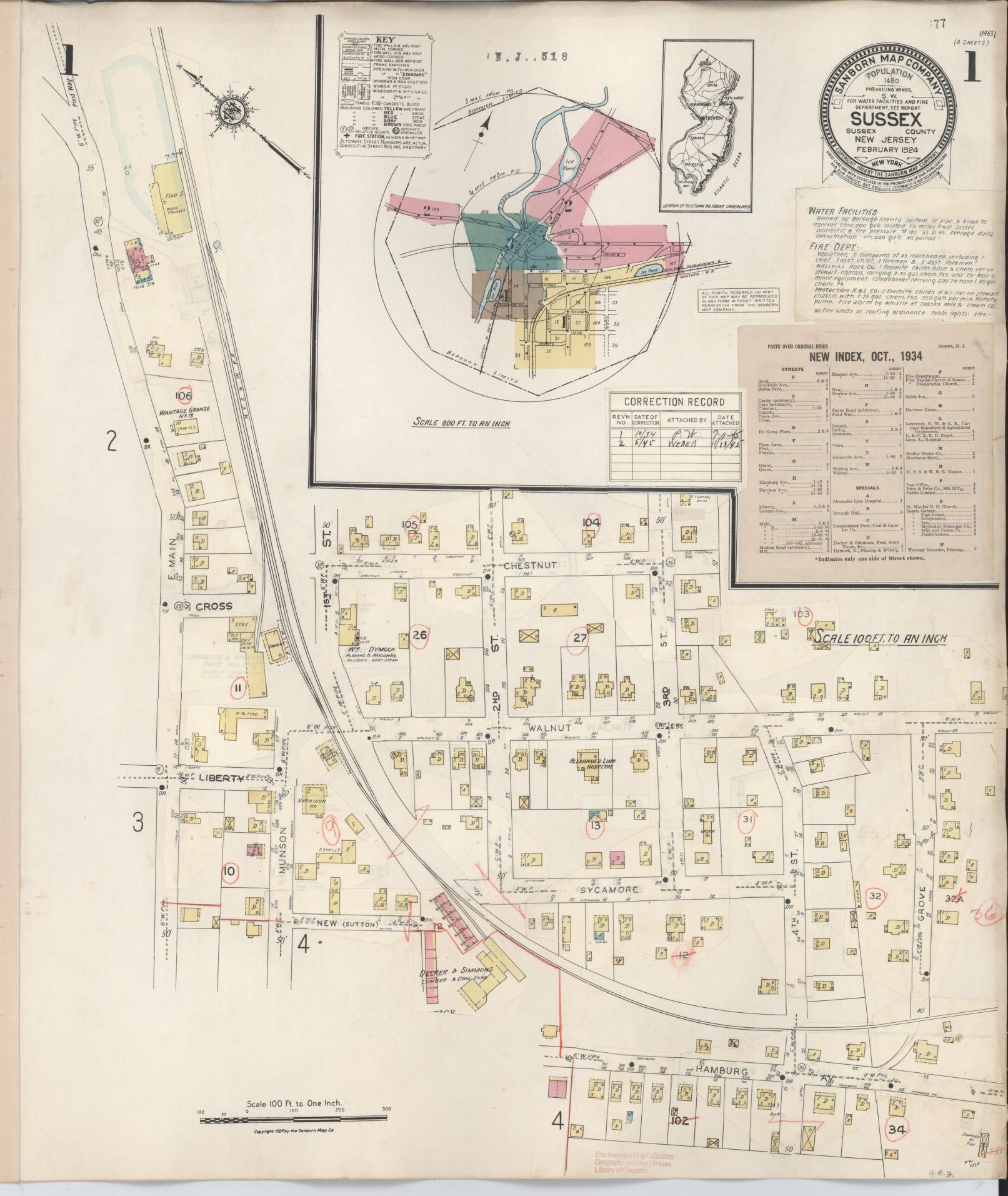 Sanborn Fire Insurance Map from Sussex, Sussex County, New Jersey. (1945) – Historic Sanborn Fire Insurance Map Print