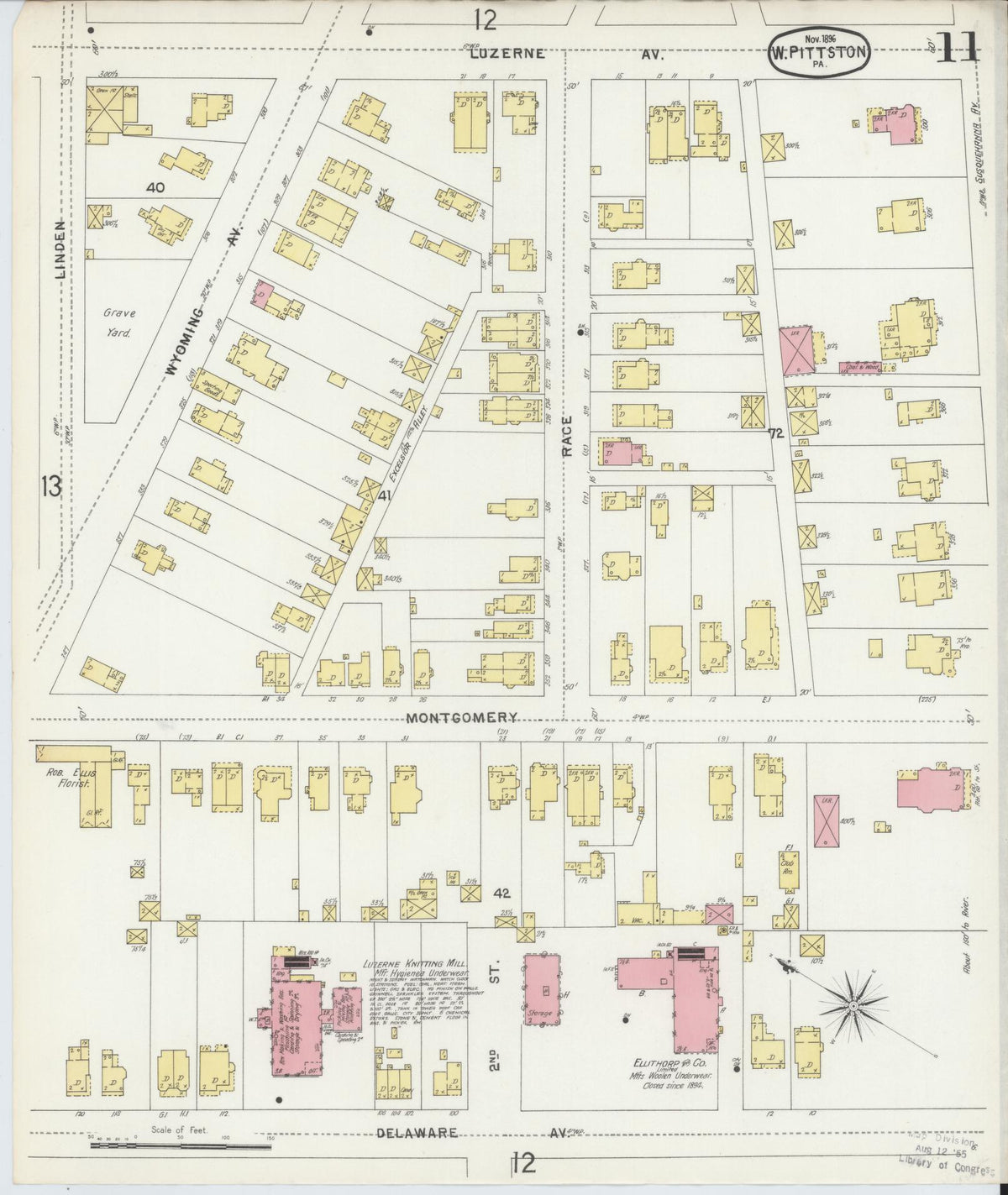 Sanborn Fire Insurance Map from Pittston, Luzerne County, Pennsylvania (1896), Sheet #0011 - Historic Sanborn Fire Insurance Map Print, vintage old map wall art, antique decor, genealogy gift, Pennsylvania Pennsylvania map
