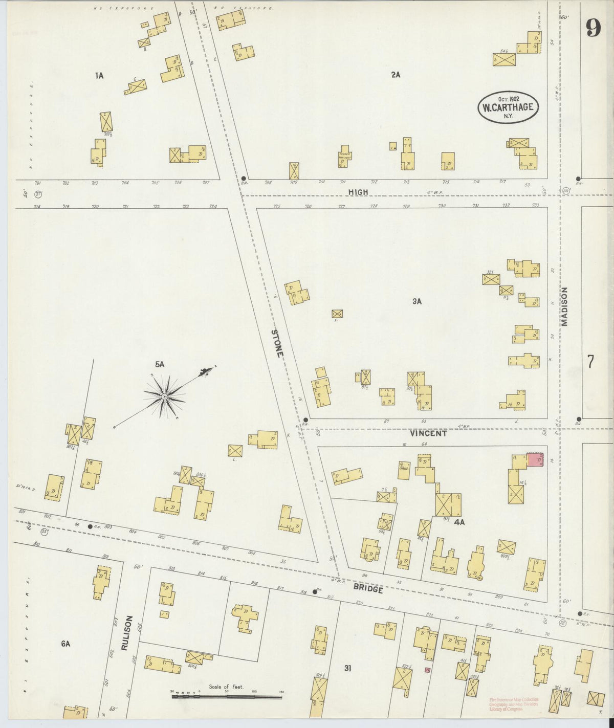 Sanborn Fire Insurance Map from Carthage, Jefferson County, New York (1902), Sheet #0009 - Complete Map Set gallery image, historic Sanborn map, vintage wall art, New York New York