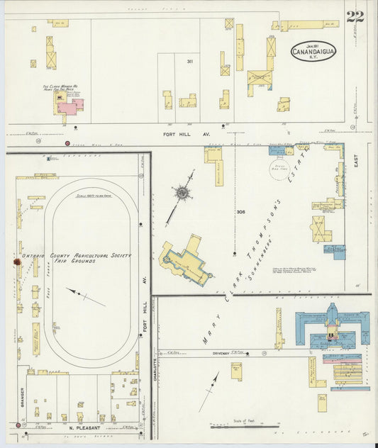 Sanborn Fire Insurance Map from Canandaigua, Ontario County, New York (1911), Sheet #0022 - Historic Sanborn Fire Insurance Map Print, vintage old map wall art, antique decor, genealogy gift, New York New York map