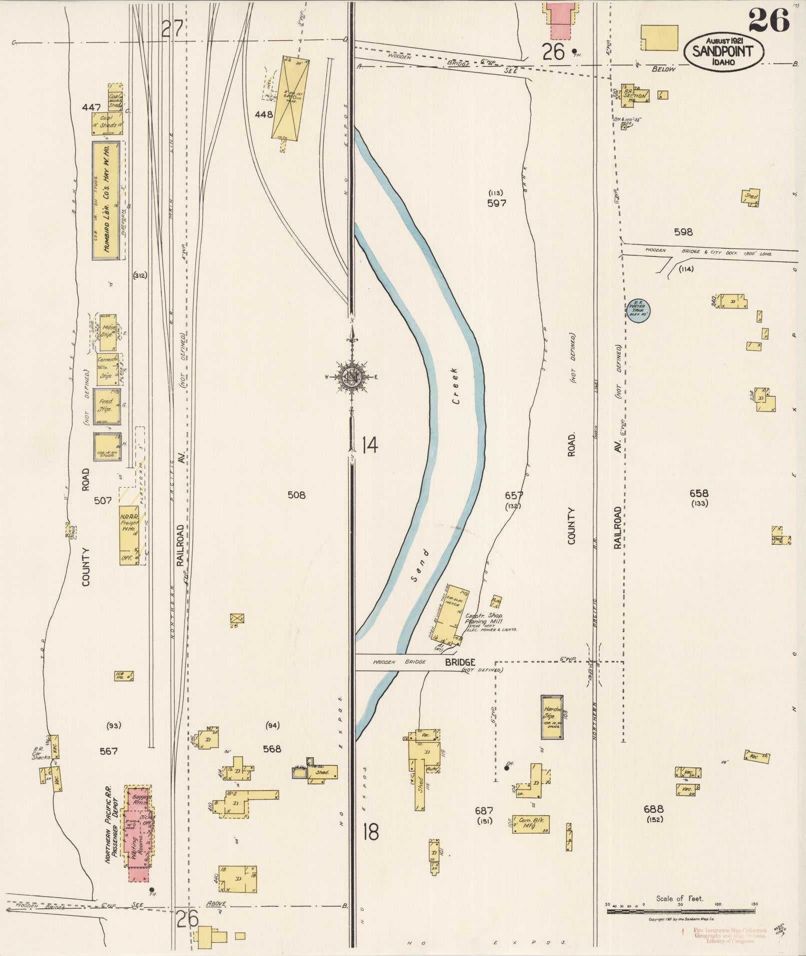 Sanborn Fire Insurance Map from Sandpoint, Bonner County, Idaho (1921), Sheet #0026 - Complete Map Set gallery image, historic Sanborn map, vintage wall art, Idaho Idaho