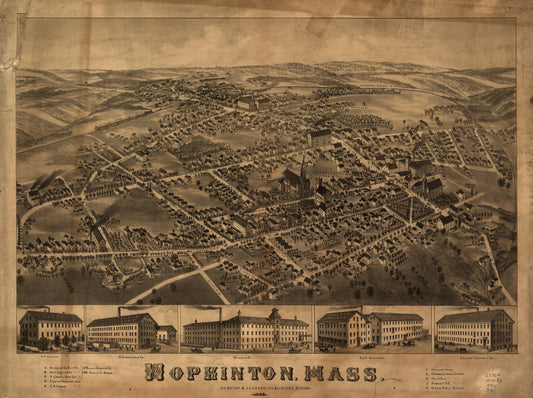 Hopkinton, Mass. (1880) – Historic Bird’s-Eye View Panorama Print