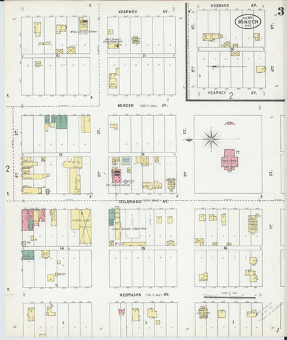 Sanborn Fire Insurance Map from Minden, Kearney County, Nebraska (1899), Sheet #0003 - Complete Map Set gallery image, historic Sanborn map, vintage wall art, Nebraska Nebraska