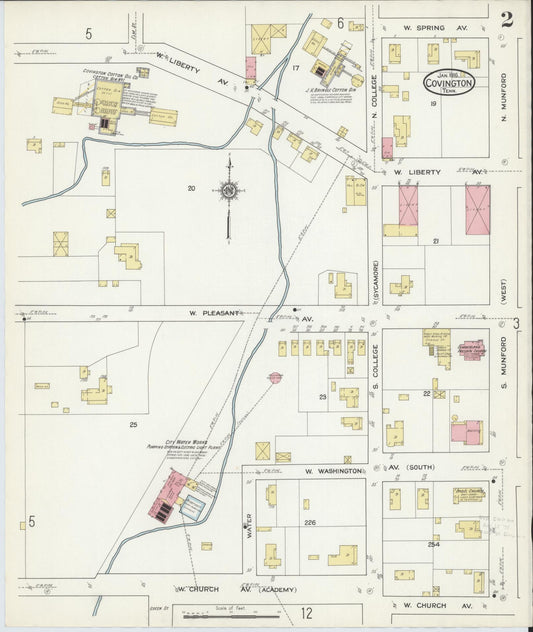 Sanborn Fire Insurance Map from Covington, Tipton County, Tennessee (1916), Sheet #0002 - Historic Sanborn Fire Insurance Map Print, vintage old map wall art, antique decor, genealogy gift, Tennessee Tennessee map