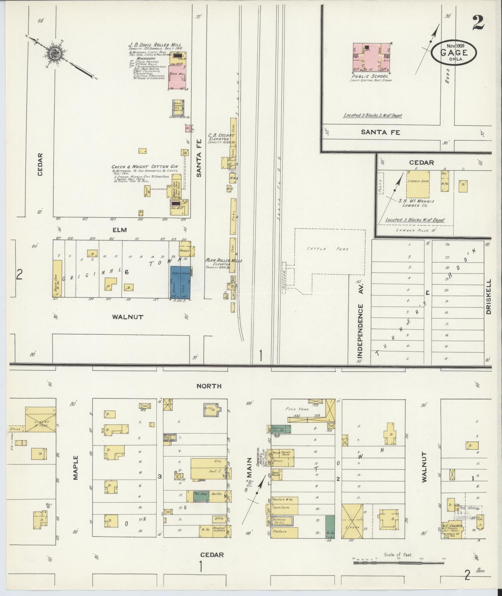 Sanborn Fire Insurance Map from Gage, Ellis County, Oklahoma (1909), Sheet #0002 - Complete Map Set gallery image, historic Sanborn map, vintage wall art, Oklahoma Oklahoma