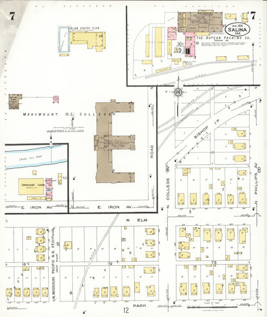 Sanborn Fire Insurance Map from Salina, Saline County, Kansas (1926), Sheet #0007 - Historic Sanborn Fire Insurance Map Print, vintage old map wall art, antique decor, genealogy gift, Kansas Kansas map
