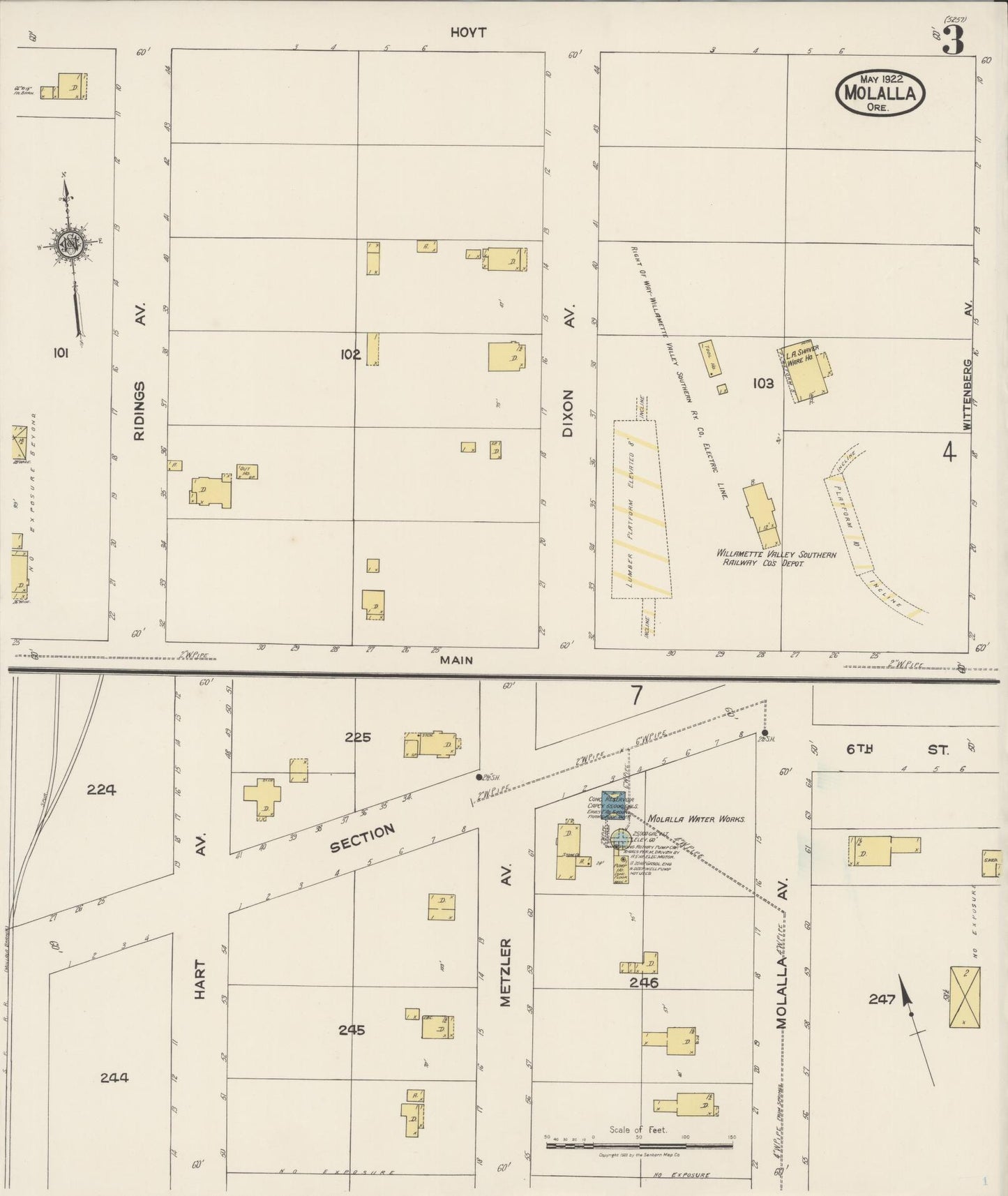 Sanborn Fire Insurance Map from Molalla, Clackamas County, Oregon (1922), Sheet #0003 - Complete Map Set gallery image, historic Sanborn map, vintage wall art, Oregon Oregon