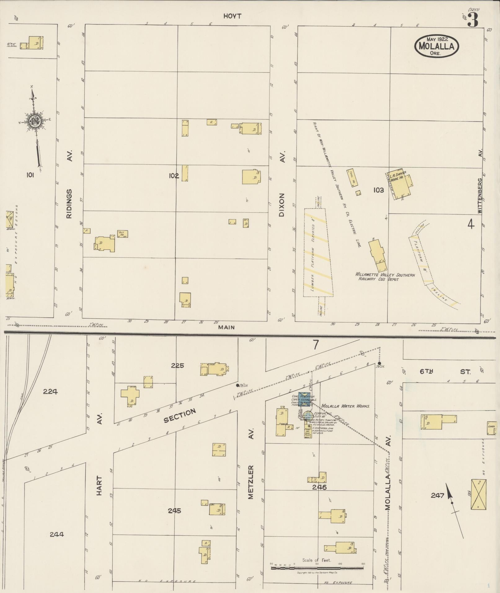 Sanborn Fire Insurance Map from Molalla, Clackamas County, Oregon (1922), Sheet #0003 - Complete Map Set gallery image, historic Sanborn map, vintage wall art, Oregon Oregon