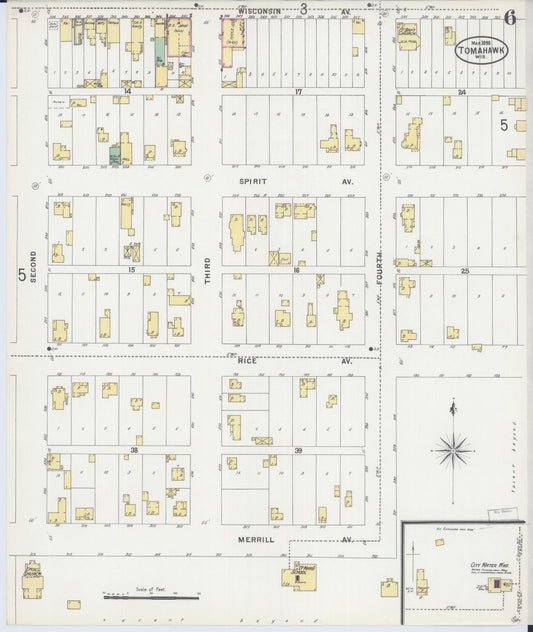 Sanborn Fire Insurance Map from Tomahawk, Lincoln County, Wisconsin (1898), Sheet #0006 - Historic Sanborn Fire Insurance Map Print, vintage old map wall art, antique decor, genealogy gift, Wisconsin Wisconsin map