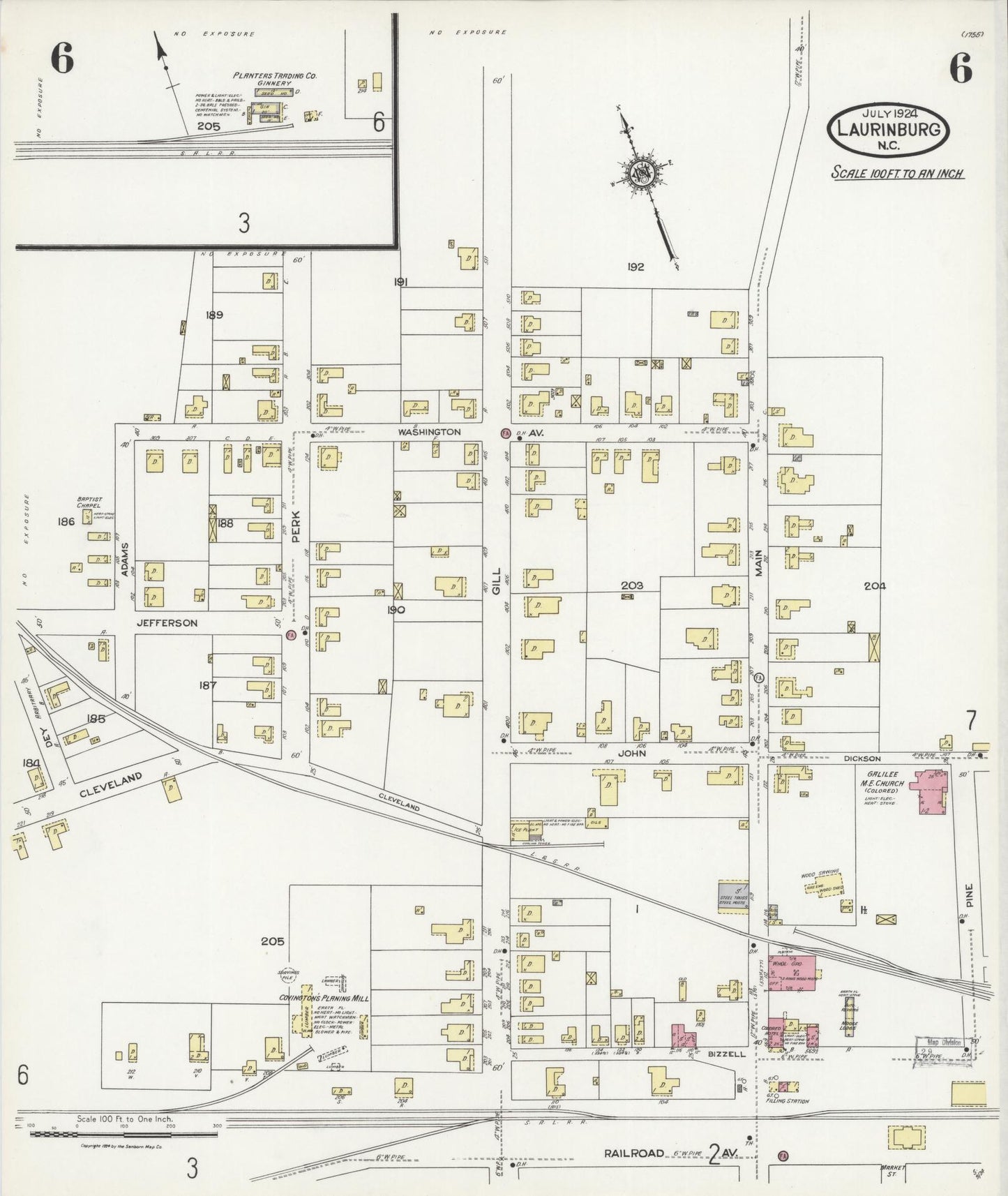 Sanborn Fire Insurance Map from Laurinburg, Scotland County, North Carolina (1924), Sheet #0006 - Complete Map Set gallery image, historic Sanborn map, vintage wall art, North Carolina North Carolina