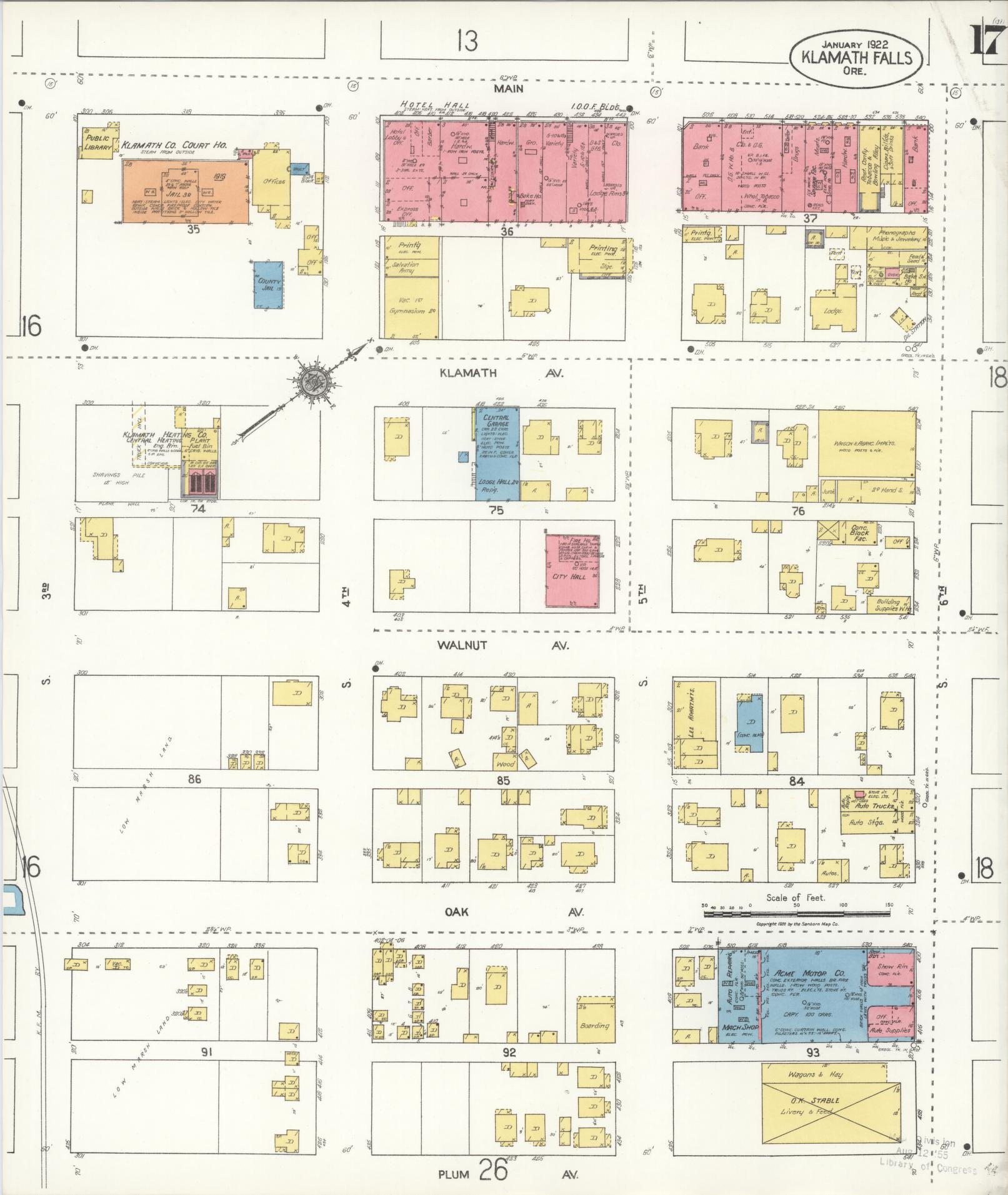 Sanborn Fire Insurance Map from Klamath Falls, Klamath County, Oregon (1921), Sheet #0017 - Historic Sanborn Fire Insurance Map Print, vintage old map wall art, antique decor, genealogy gift, Oregon Oregon map