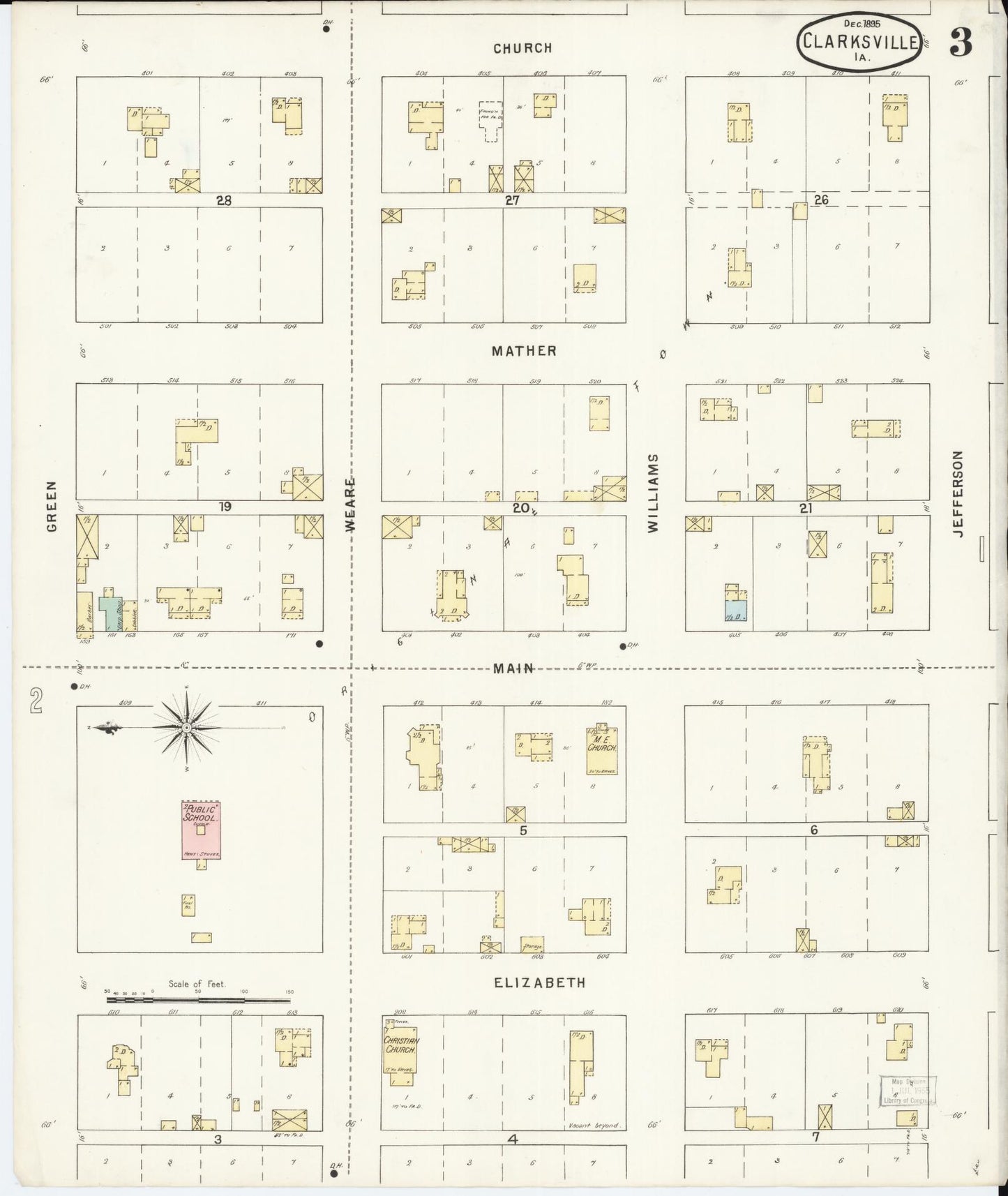 Sanborn Fire Insurance Map from Clarksville, Butler County, Iowa (1895), Sheet #0003 - Historic Sanborn Fire Insurance Map Print, vintage old map wall art