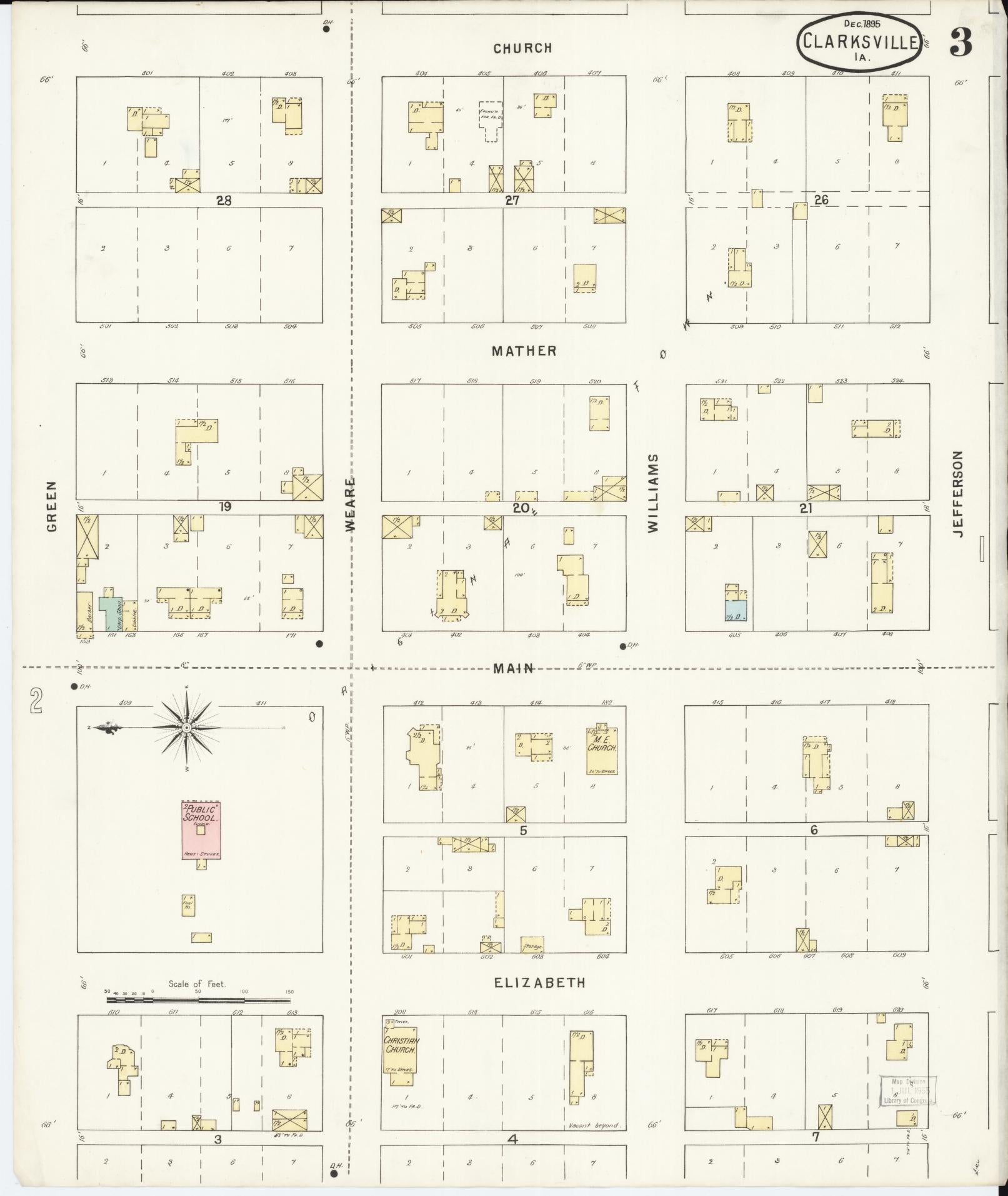 Sanborn Fire Insurance Map from Clarksville, Butler County, Iowa (1895), Sheet #0003 - Historic Sanborn Fire Insurance Map Print, vintage old map wall art
