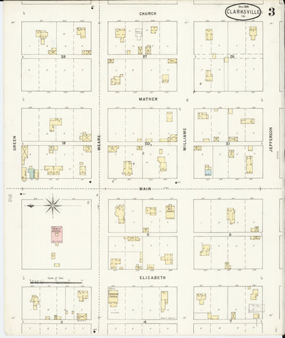 Sanborn Fire Insurance Map from Clarksville, Butler County, Iowa (1895), Sheet #0003 - Historic Sanborn Fire Insurance Map Print, vintage old map wall art