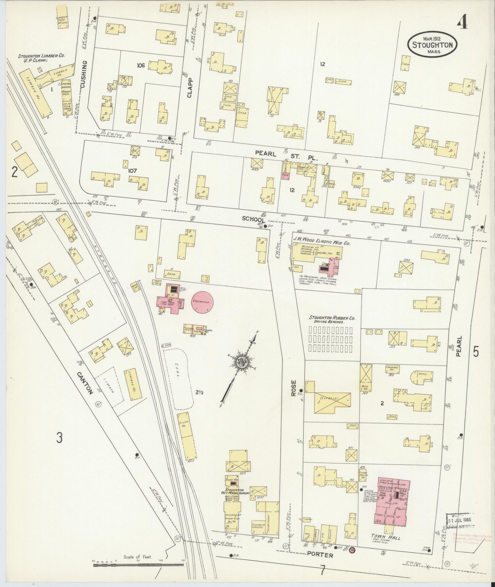 Sanborn Fire Insurance Map from Stoughton, Norfolk County, Massachusetts (1912), Sheet #0004 - Historic Sanborn Fire Insurance Map Print, vintage old map wall art, antique decor, genealogy gift, Massachusetts Massachusetts map